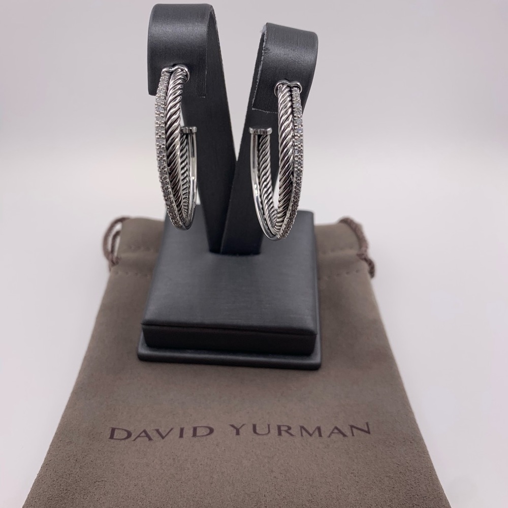 David Yurman Crossover Diamond Hoop Earrin…